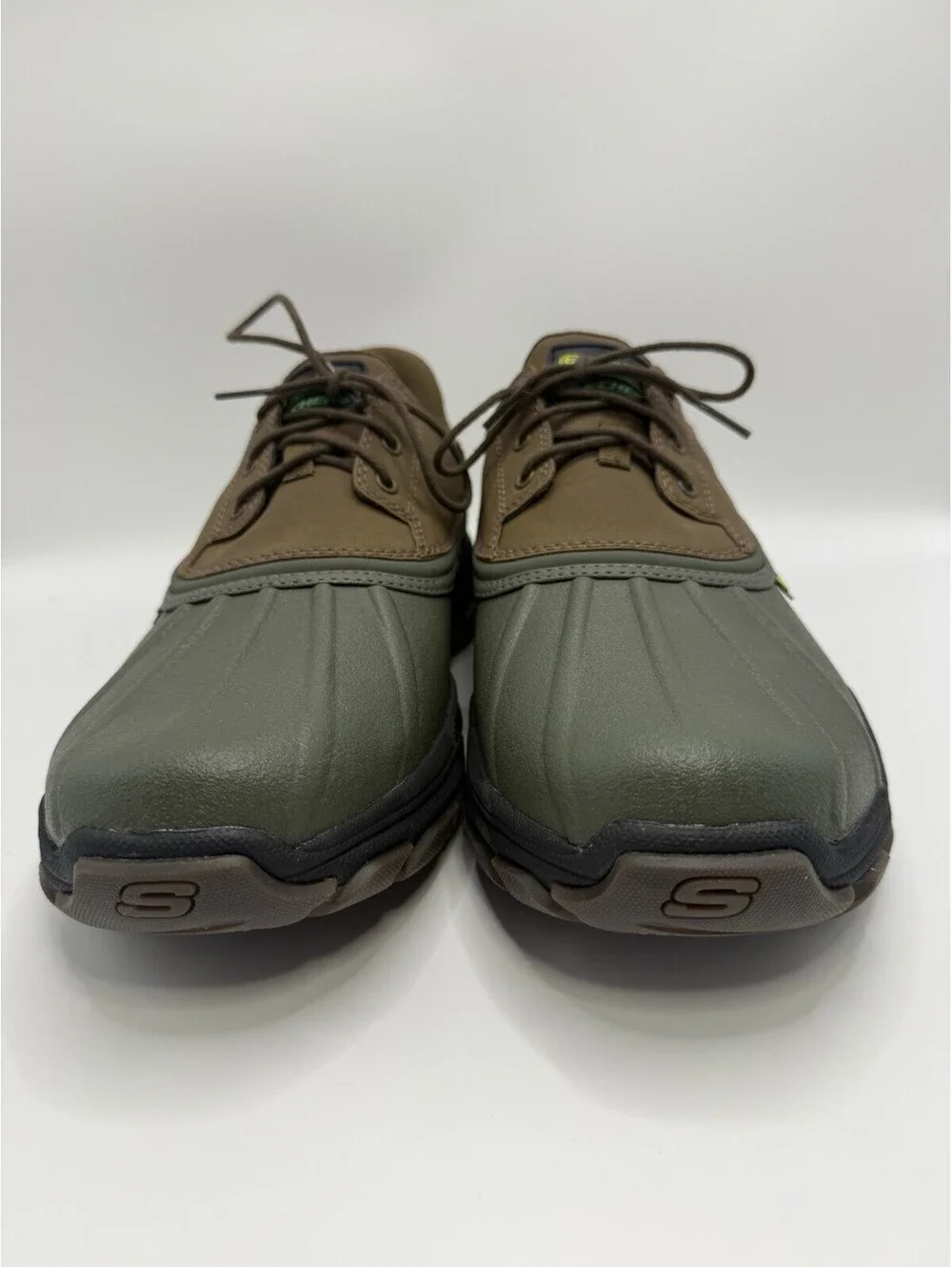 Skechers John Deere Waterproof Duck Shoes Men Sz 9.5 Olive Brown Slip Ins